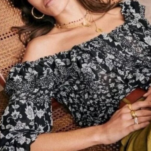 Sezane Silk Blend Floral Patchwork Jihane Blouse Top Size 40 French US 8 Boho - Picture 2 of 16